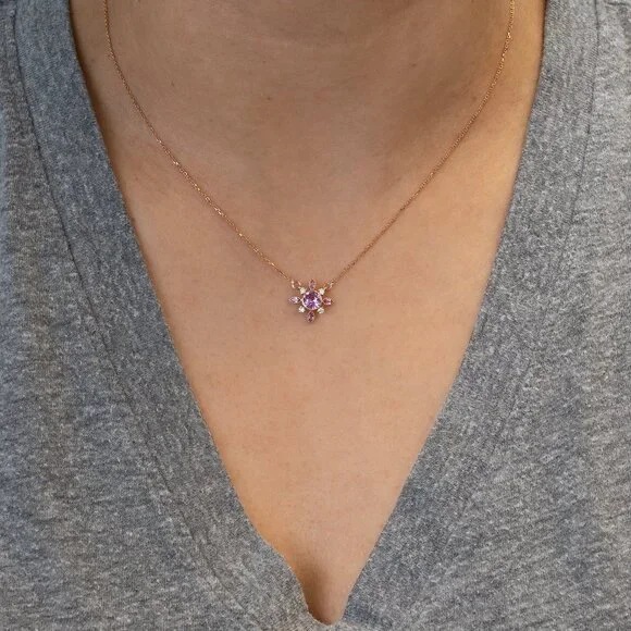 NNJ Designs | Jewelry | Ceylon Pink Sapphire Diamond Flower Pendant ...